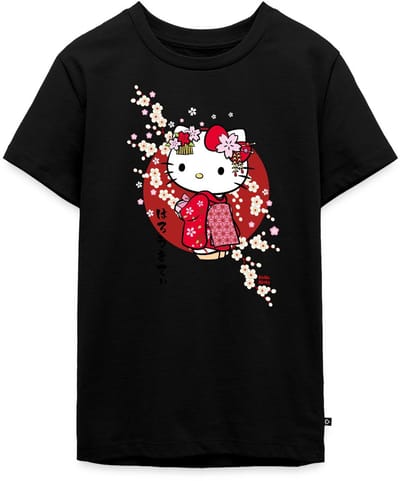 Hello Kitty In Een Rode Kimono En Kersenbloesems Premium T-Shirt Tiener