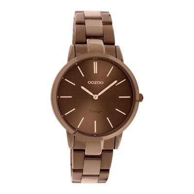 OOZOO Vintage series - Bruine horloge met bruine roestvrijstalen armband - C20109 - Ø34