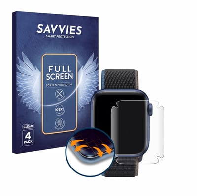 Savvies - Screenprotector voor Apple Watch Series 6 / SE (44 mm) - Folie Beschermfolie transparant volledig dekking 4 Stuks