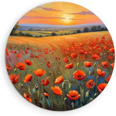 Saammp Muurcirkel Hout - Klaprozenveld- Natuur - Abstract - Ø 90 - Wandcirkel - Wanddecoratie Cirkel - Muurdecoratie Woonkamer - Slaapkamer decoratie - Rond Schilderij
