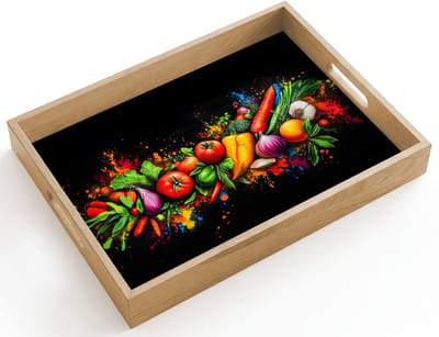Dienblad hout 40x30 cm - Schootdienblad - Groente - Eten - Kruiden - Graffiti - Koken - Borrelplank rechthoek - Plateau dienbladen