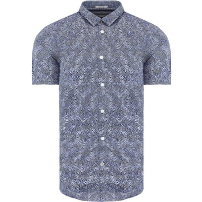 Pepe Jeans Steve Slim Fit Korte Mouwen Bedrukt Blauw Wit Heren Overhemd PM305850 0AA