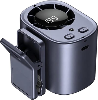 LISM - Autoventilator met clip, LED-display en nachtlampje, 360° draaibare hogesnelheidsventilator, USB-oplaadbare persoonlijke ventilator, handsfree clipventilator, Geschikt voor auto, kantoor, camping en buitengebruik in de zomer (grijs).