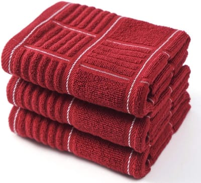 Famanu - Set van 3 rode katoenen theedoeken 16x26 inch, absorberend, met ophanglus