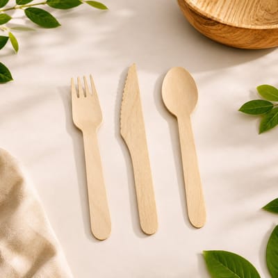 Pomebio - houten bestek 150 stuks | 50 vorken | 50 lepels | 50 messen