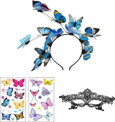Vleermuis Kostuum Accessoires Set met Haarband, Zwart Oogmasker en 2 Stickers voor Carnaval en Cosplay van Vrouwen