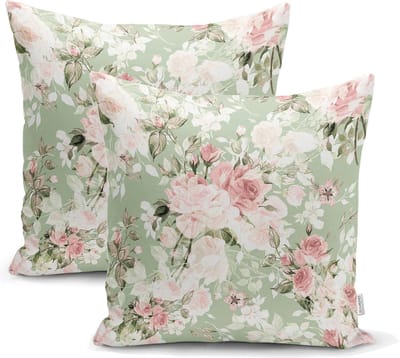 Kussensloop - kussenhoes - Sierkussenhoes - hoes voor sierkussens FLORA - Velvet set van 2 - 45x45 cm - Bedrukt Kussenhoesje - Pastel Bloemen - Fluweel - Aan beide zijdig bedrukt