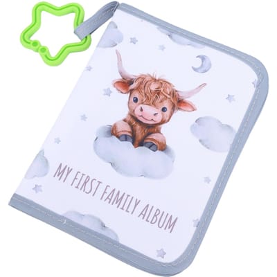 Mon Premier Album Photo avec Miroir Sécurisé Thème Animaux de Dessin Animé Livre Familial en Tissu Doux pour Ranger 17 Photos 10x15 cm white