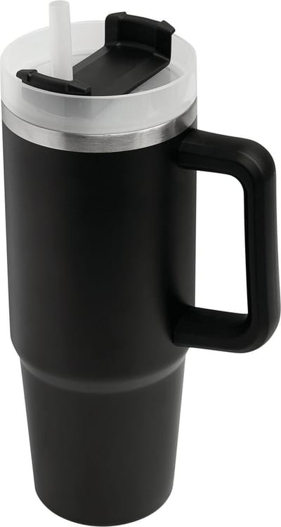 Bellatio Design Warmhoudbeker/thermosbeker DELUXE - grote koffiebeker - tumbler - RVS - zwart - 900 ml - Reisbeker