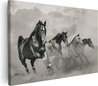 Artaza Canvas Schilderij Wilde Paarden - 30x20 cm - Klein - Muurdecoratie Dieren - Wanddecoratie Woonkamer - Schilderijen Op Canvas