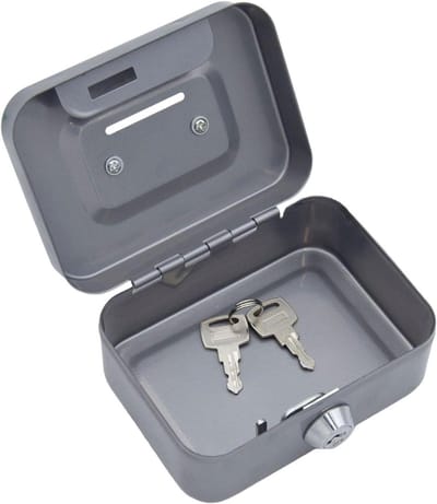 Kleine geldkluis - Spaarpot met slot - Veilige opslag - Sleutelvergrendeling - 11.5 cm - Grijs