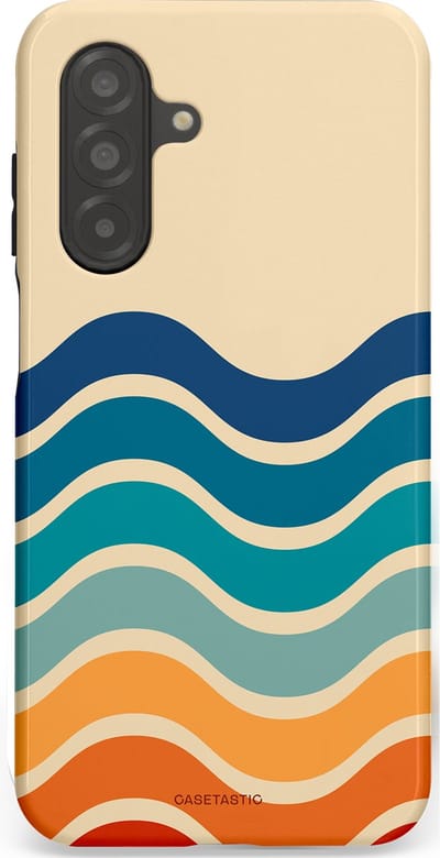 Casetastic hoesje geschikt voor Samsung Galaxy A26 - Dubbellaagse bescherming - Nostalgische golven - Fashion Case - Zand Petrol Rood Oranje
