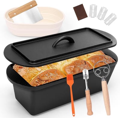 Robuuste gietijzeren broodpan met deksel van 36 cm, ideaal voor het bakken van vers brood en toast, perfect voor elke bakliefhebber