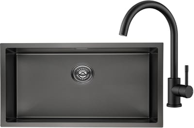 CECIPA max Spoelbak Antraciet 40x45CM - Spoelbak Keuken Met Keukenkraan - Geborstelde RVS Spoelbakken Keuken - Spoelbak Met Waterafvoersysteem