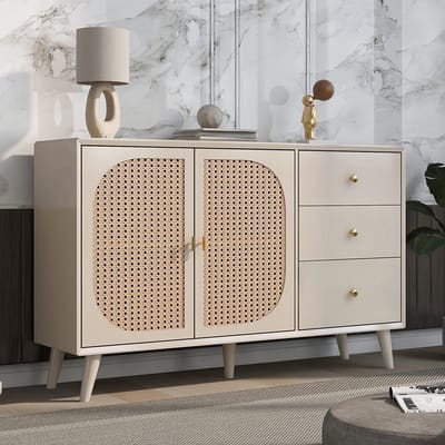 KOMHTOM Kast Dressoir Eetkamer Woonkamer Ladekast Opbergruimte met deuren en laden Gebroken wit