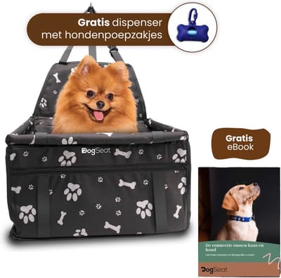 DogSeat® Buddy - Luxe Hondenmand Auto - Autostoel hond - Reisbench hond - Autogordel hond - Zwart-Wit