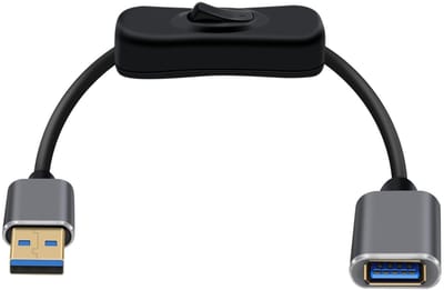 USB 3.0 Verlengkabel met Schakelaar - Male A naar Female Interface, 5Gbps Dataoverdracht voor Telefoon en SSD, 0.3m Lang, Zwart