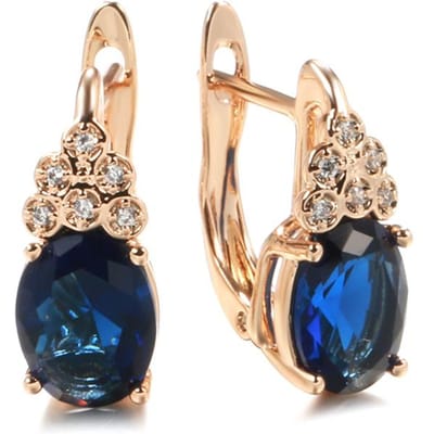 Luxe Bruiloft Oorbellen Mode Roségoud Blauw Natuurlijke Zirconia Druppel Oorbellen Fijne Vintage Sieraden Kristallen Cadeau beige
