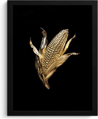 Fotolijst inclusief poster - Posterlijst 30x40 cm - Posters - Mais - Eten - Goud - Zwart - Foto in lijst - Keuken decoratie muur - Wanddecoratie accessoires - Muurdecoratie - Schilderijen