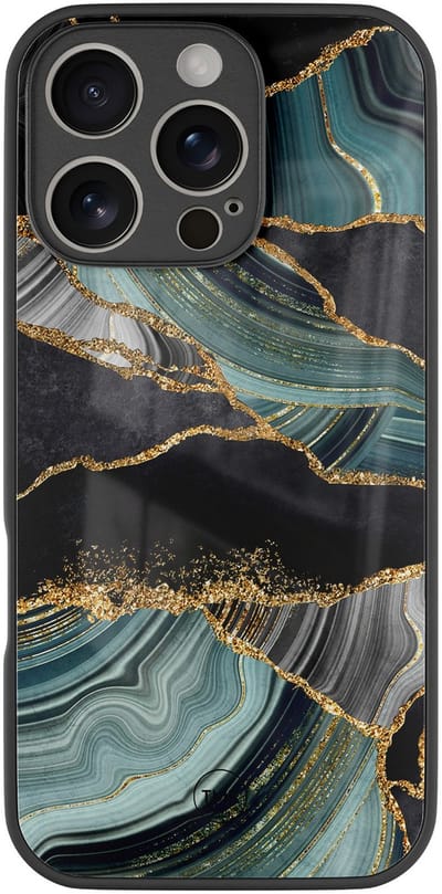 Hoesje geschikt voor Apple iPhone 16 Pro - Marble jade stone - Multi - TPU luxe case (glossy toplaag) - Marmer - Hardcase backcover zwart