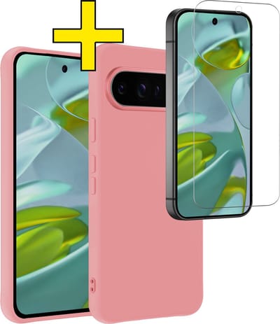 Hoesje - Met Screenprotector - Geschikt voor Google Pixel 10 Pro - Sterk & Shockproof - Back Cover - Siliconen Case - Telefoon Hoes - Telefoonhoesjes - Lichtroze