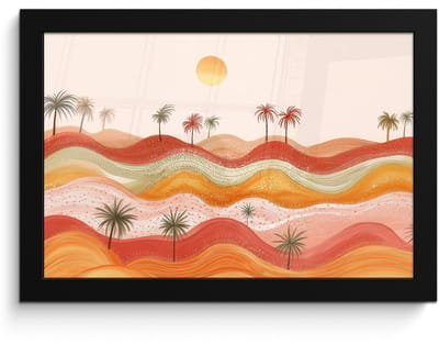 Poster in lijst - Fotolijst 30x20 cm - Posters - Abstract landschap - Palmbomen - Kleurrijk - Posterlijst zwart - Decoratie - Wanddecoratie woonkamer - Muurdecoratie slaapkamer