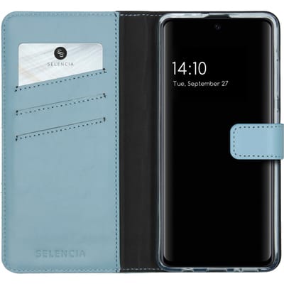Selencia Hoesje - Geschikt voor Samsung Galaxy A51 - Echt Lederen Bookcase - Air Blue