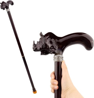 Houten wandelstok - Stijlvolle stok - Extra steun - Neushoorn handvat - 91 cm - Bruin