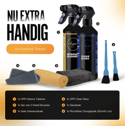 Car Care HPP Interieur Reinigingspakket - Interieurreiniger voor Auto - Auto was set - Autowassen - Auto Detailen - Autoschoonmaakmiddel - Glas reiniger - Microvezel droogdoek - detail set van 2 brushes Autoschoonmaakmiddel
