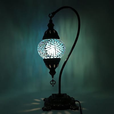 Turkse Mozaïek Lamp - Tafellamp Zwanenhals - Ø 12 cm - Hoogte 43 cm - Handgemaakt en Kleurrijk