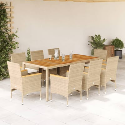 vidaXL - 9-delige - Tuinset - met - kussens - poly - rattan - en - acaciahout - beige
