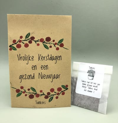 10 kraft zakjes/Vrolijke Kerstdagen en een Gezond Nieuwjaar, tuinkers,greengift,klein kadootje, brievenbuskadootje,eco,duurzaam,kerstkadootje,