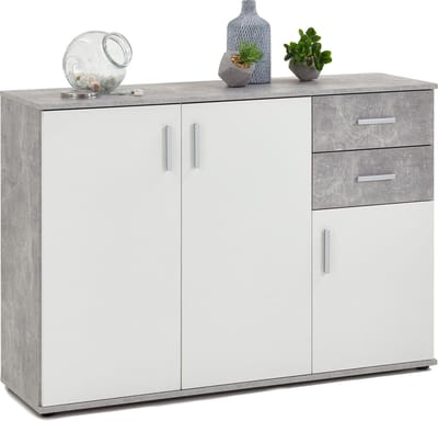 Dressoir Albi 120 cm breed - Grijs beton met wit
