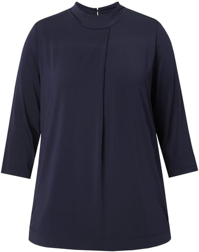 Ulla Popken - Dames - Slinky-overhemdblouse sierplooi opstaande kraag 3/4-mouwen - Donkermarine - Maat 42+