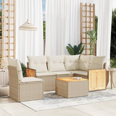 vidaXL - 6-delige - Loungeset - met - kussens - poly - rattan - beige