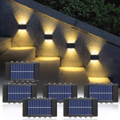 Wandlampen op zonne-energie voor buiten, LED, draadloos, IP65 waterdicht, decoratie voor muur en hal, set van 6