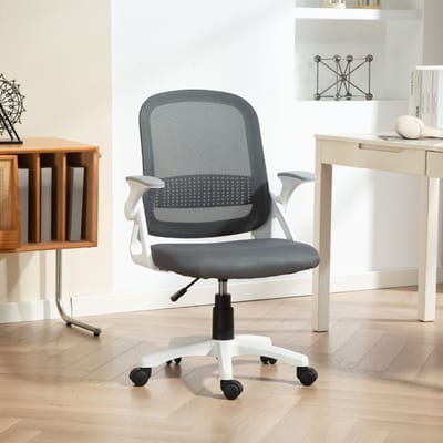 Ergonomische-Bureaustoel-Mesh-Verstelbare-Hoogte-Opklapbare-Armleuningen-360°-Draaistoel-Ademende-Office-Chair-Grijs-Comfortabele-Thuiswerk-Stoel