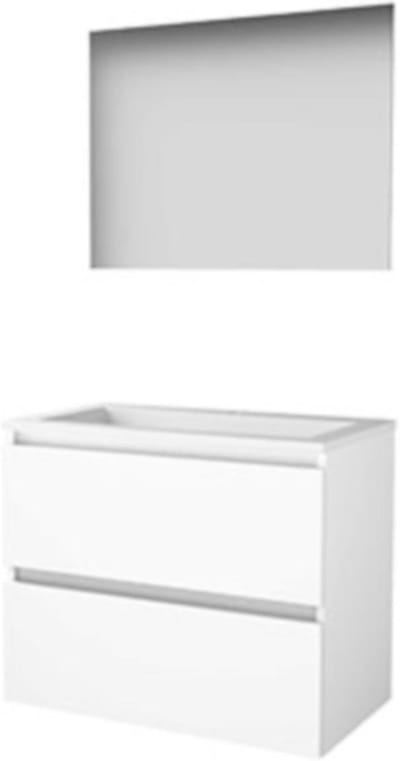 Basic-Line Ultimate 46 Badkamermeubelset - 80 x 46 cm - Greeploos - 2 Lades - Acryl Wastafel - 1 Kraangat - Spiegel met Indirecte LED Verlichting - Ice White