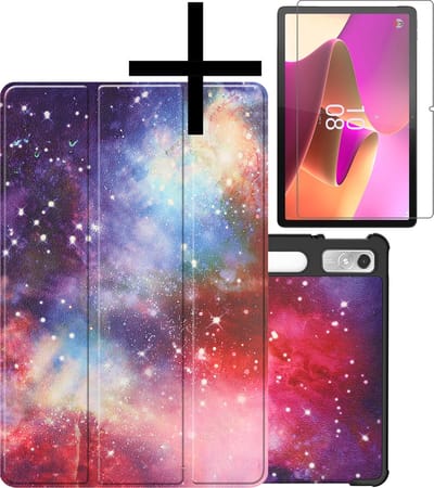 Hoes - Geschikt voor Lenovo Tab P11 Pro - Met Screenprotector - Trifold Bookcase - Hard Cover Case - Met Uitsparing Geschikt voor Lenovo Pen - Hardcover Book - Tablet Hoesje - Galaxy