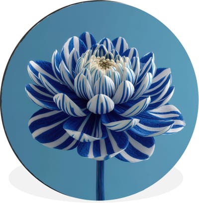 WallCircle - Wandcirkel - Muurcirkel - Bloem - Blauw - Bloemblaadjes - Streepjes - Aluminium - Dibond - 30x30 cm - Binnen en Buiten