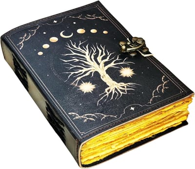 Leren Notitieboek - Levensboom met Maanfases - 18cm x 13cm x 3,5cm - Leren Journal - Notitieboek - Schrijfboek - Journal - Schetsboek - Notebook - Notitieboek met Levensboom - Tree of Life journal