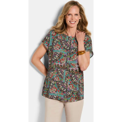 Viscose blouse met oriëntaalse print - meerkleurig / gedess. - Gr. 19 van Goldner Fashion