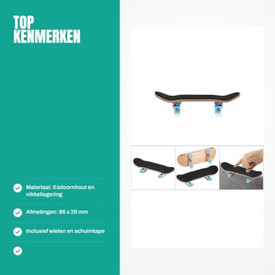 Dailygoods- Fingerboard Mini Skateboard - Esdoorn Houten Deck - Nikkellegering Wielen - Schokabsorberend - Inclusief Schuimtape - 96 x 28 mm
