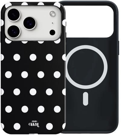 xoxo Wildhearts Polka Dots (Zwart) - Double Layer - Magnetisch hoesje geschikt voor iPhone 17 Pro MagSafe - Hard case met stippenpatroon - Beschermhoes - Shockproof case - Stippatroon - Zwart / Wit