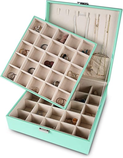 Earring Organizer voor Sieraden met 50 Slots, Dubbele Laag en Ruimte voor Kettingen en Armbanden (Turquoise)