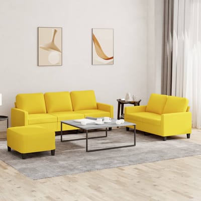 vidaXL - 3-delige - Loungeset - met - kussens - stof - lichtgeel