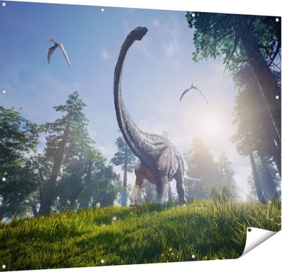 Gards Tuinposter Diplodocus Dinosauri�r in het Bos - 150x120 cm - Tuindoek - Tuindecoratie - Wanddecoratie buiten - Tuinschilderij