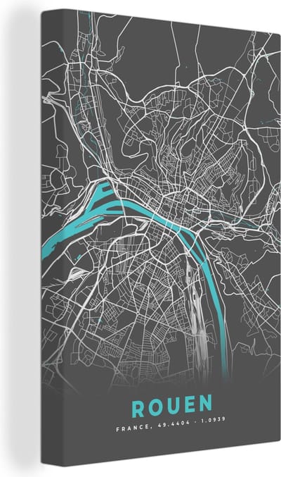 Canvas Schilderij Rouen - Frankrijk - Stadskaart - Kaart - Plattegrond - 20x30 cm - Wanddecoratie