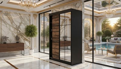 Schuifdeurkast met Spiegel Casa Velluto Milano – Moderne Garderobe voor Hal & Slaapkamer – Kledingkast 138x205x59 cm – Zwart & Old Style – Ruime Opbergruimte met Kledingroede en Verstelbare Planken