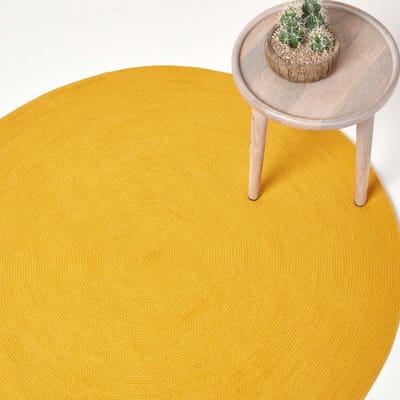 Homescapes Handgeweven gevlochten vloerkleed in mosterdgeel, 120 cm rond